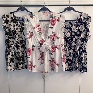 Shein Floral Ruffle Tops, Set of 3